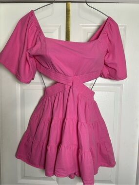 Shy Velvet Hot Pink Tiered Cutout Mini Dress